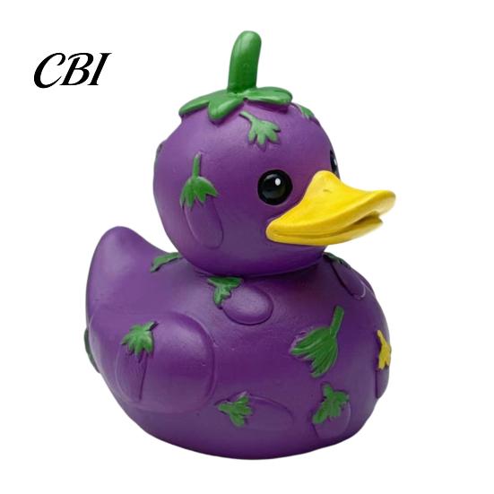 Solid Resin Statues Funny Orange Eggplant Duck Figurine, Fruit Vegetable Statue, Adorable Desk Whimsical Animal Sculptures Decor for Car Dashboard