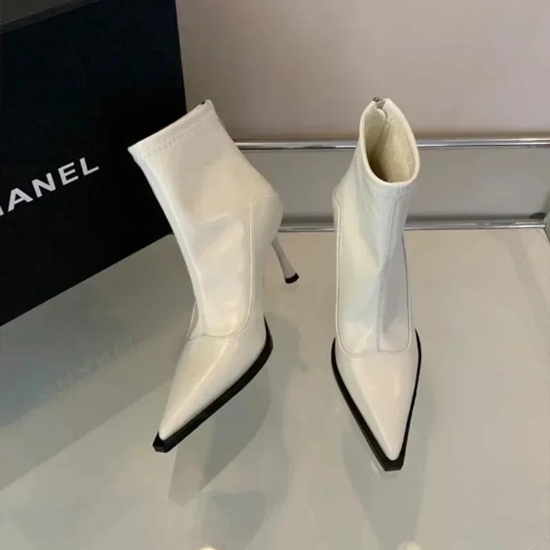 Fashion 2024 High Quality Ladies Shoes Back Zip Modern Boots Women Fashion Stiletto Modern Boots Women Sexy Pointed Toe Mid-Calf Boots