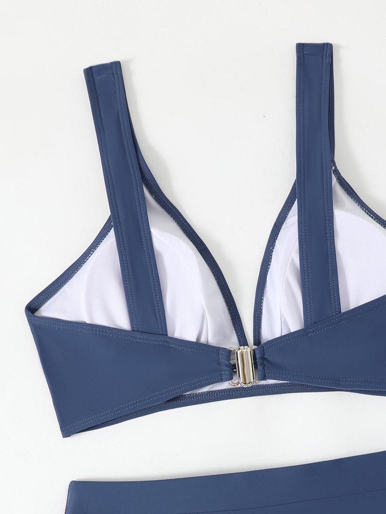 Женский раздельный купальник-бикини однотонный с высокой талией