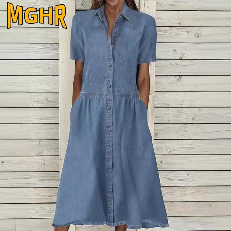 MGHR Женские модные летние весенние однотонные с принтом с коротким рукавом с воротником поло повседневные платья