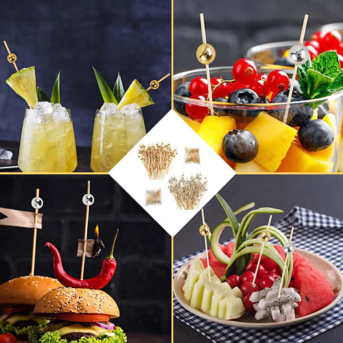 200-Piece Cocktail Picks, Toothpicks for Appetizers, Handmade Wooden Decorative Toothpicks, Multika Wooden and Bamboo Toothpicks, Set of Fruit Picks,