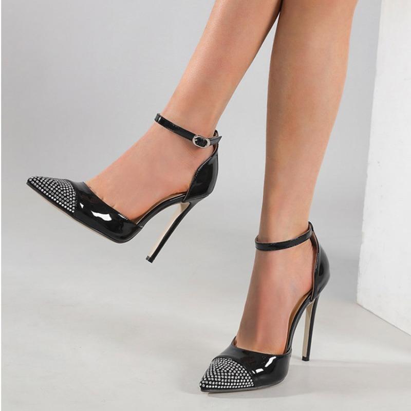 Eilyken Весенняя мода CRYSTAL Тонкие каблуки с пряжкой на ремне Женские туфли-лодочки с острым носком Босоножки на каблуке Вечерние мюли Женская обувь