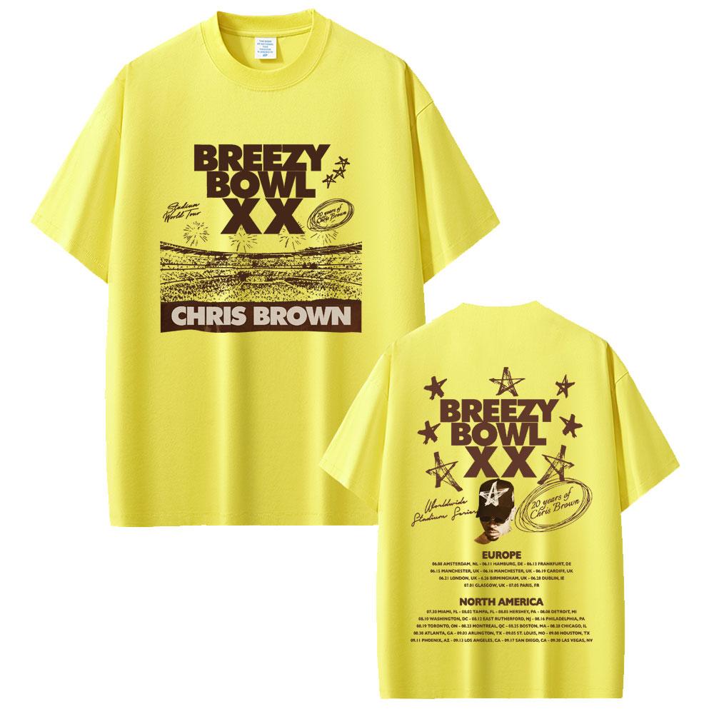 Rapper Chris Brown Breezy Bowl XX 2025 Tour Tshirt Unisex Women Casual Cotton Vintage T Shirts Summer Hip Hop Oversized Tshirts