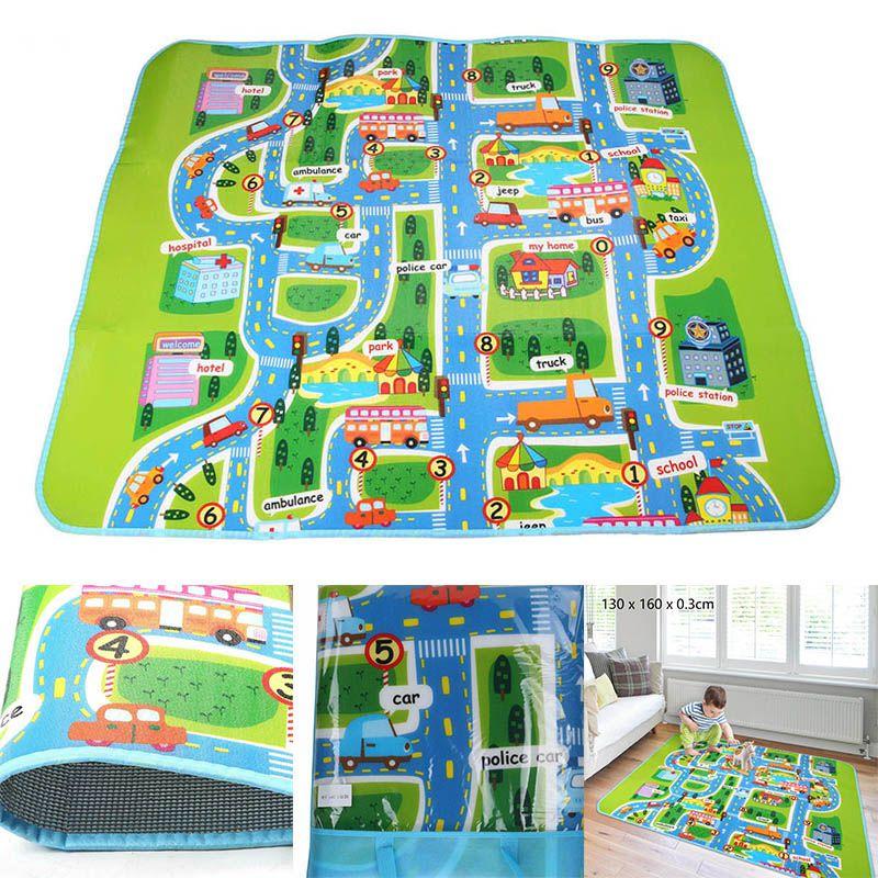 Soft And Safe 130x160cm Children's Road Map Play Mat With Traffic City Theme