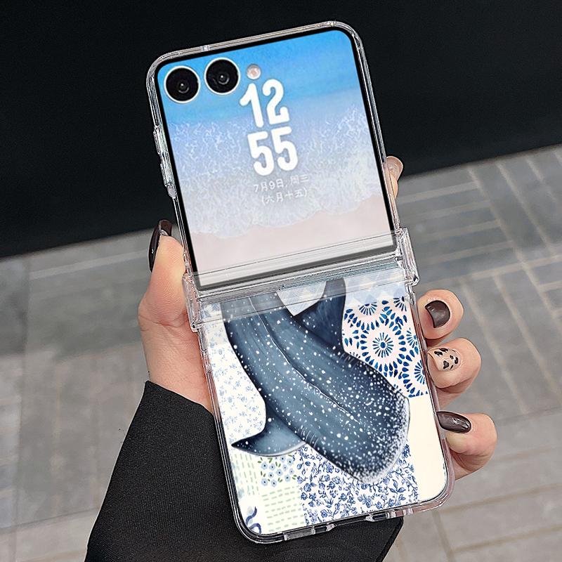 Магнитный чехол-книжка для телефона Samsung Z FLIP 7 FE 6 5 с принтом «Морская рыба и кит», прозрачная жесткая поликарбонатная складная крышка для Galaxy Z Flip7 Flip6 Flip5