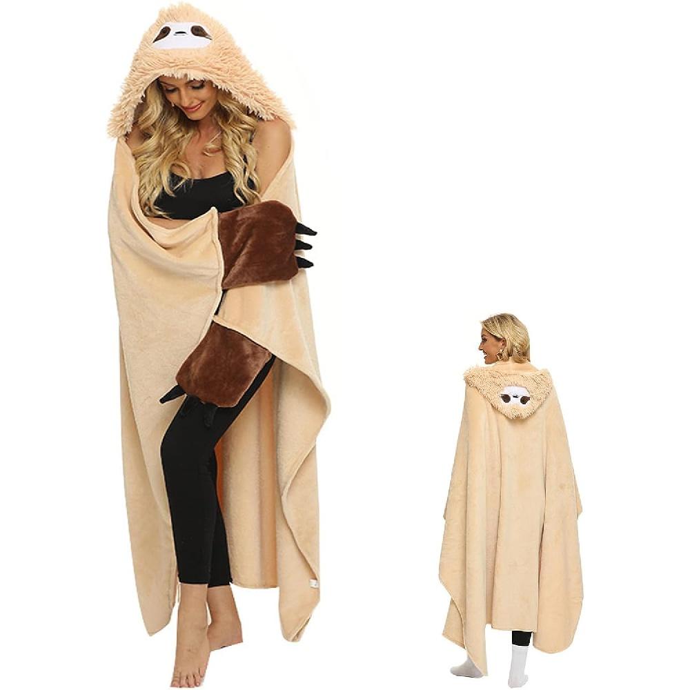 Одеяло с ленивцем, Мягкое одеяло с рукавами, Женщины, Портативное одеяло, Одеяло для дивана, Ленивец, Узоры с милыми животными, Фланель, Подарки для женщин