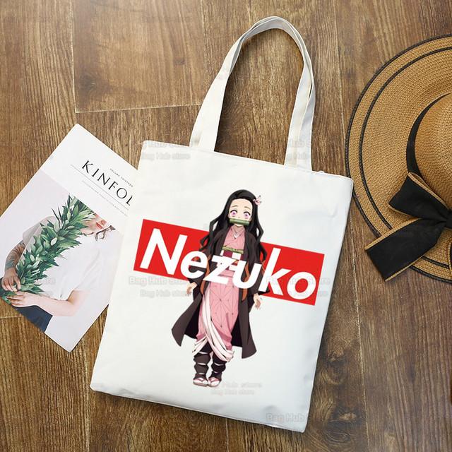 Tanjiro Nezuko Demon Slayer Холст Сумка Harajuku Женский Kimetsu No Yaiba Сумка для покупок Колледж Оригинальная сумка через плечо Ежедневное использование
