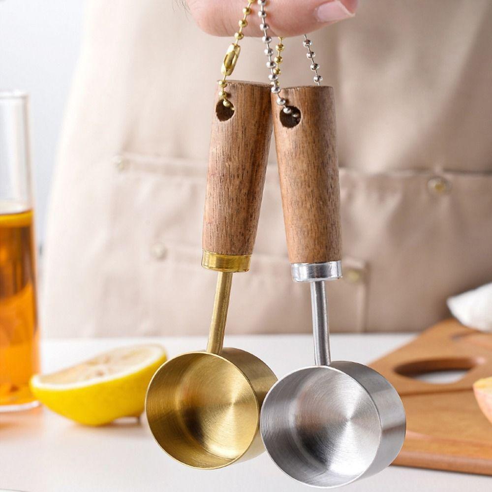 Flat Bottom Stainless Steel Measure Spoon with Wood Handle Kitchen Measure Tools  Condiments