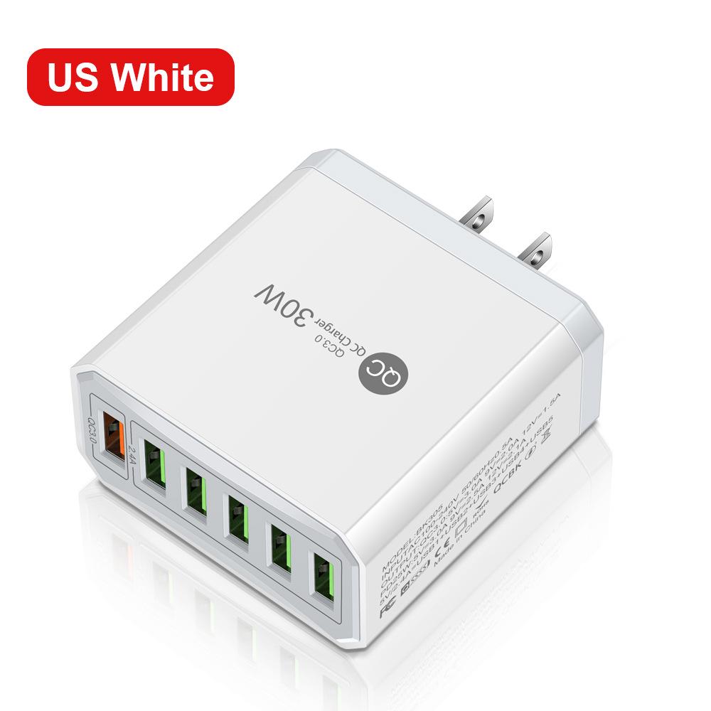 6-портовое быстрое зарядное устройство QC3.0 30 Вт с вилками EU, US, UK, Korea
