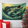 Jumping Bass Fish with Hook and Splash Pattern Wall Hanging Tapestry Decorative Tapestry Home Decor for Bedroom and Living Room