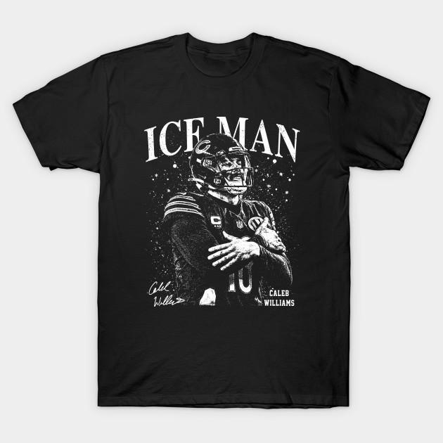 Asian Size Men Black Print T-shirt Caleb Williams Chicago Ice Man 'Cold' Signature No-Cut Heat Transfer Print Cotton Tshirt
