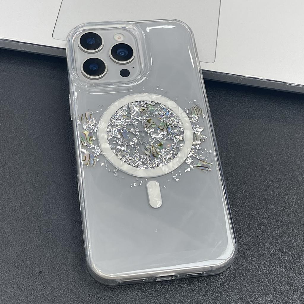 MOBEST For iPhone 15 Pro Max Magnetic Case Shell Shape Glitter Design TPU+PC Phone Cover