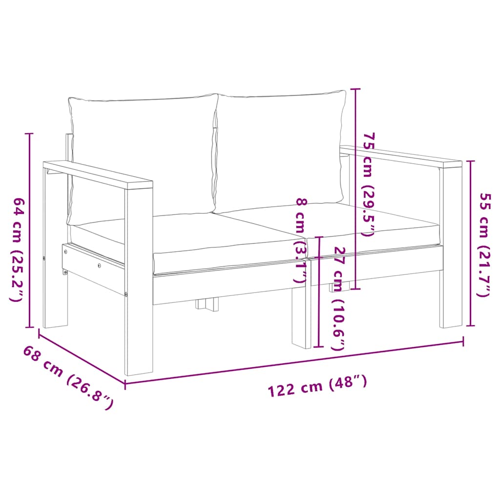 Vidaxl Sofa Ogrodowa Z Poduszkami, 2-Osobowa, Lite Drewno Akacjowe