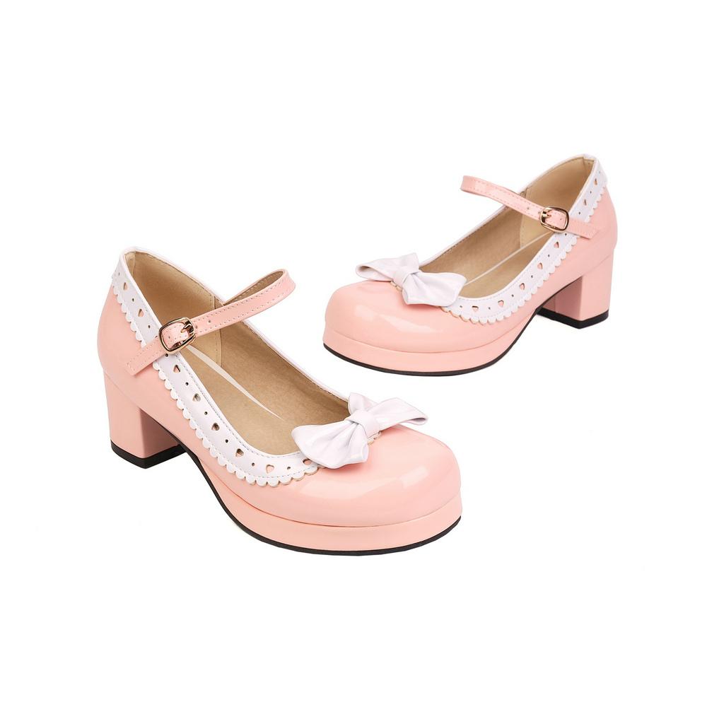 Женские классические туфли в стиле Лолиты на блочном каблуке с милым бантом на ремне и пряжкой в стиле винтаж Мэри Джейн Туфли-лодочки из лакированной кожи на платформе Большие размеры