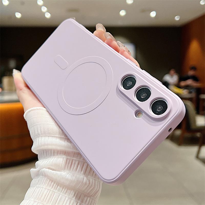 Liquid Silicone For Magsafe Wireless Charge Magnetic Case For Samsung S25 S24 S23FE S22 Plus Ultra A55 A15 A35 A05 Soft Cover