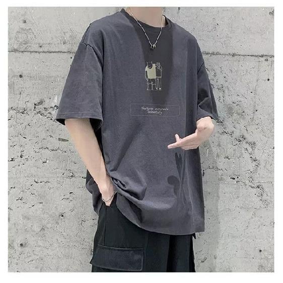 New Short-Sleeved T-shirt Men's Summer Korean Style Trendy Simple Half Sleeve Top Hong Kong Style Loose Casual Fashion Brand T-shirt