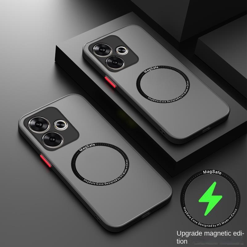 For Xiaomi POCO M6 Case POCO M6 Cover Metal Ring For Magsafe Magnetic Anti-drop Matte Phone Protector Cover POCO M6 4G Case