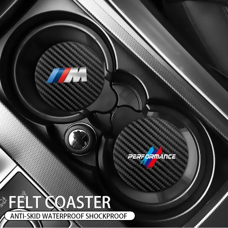 BAUVK1 2Pcs Car Waterproof Coaster Non Slip Water Cup Pad Mat For BMW M Performance G30 G32 G01 G02 G05 G06 G07 G26 F40 F20 E60 F10 E39