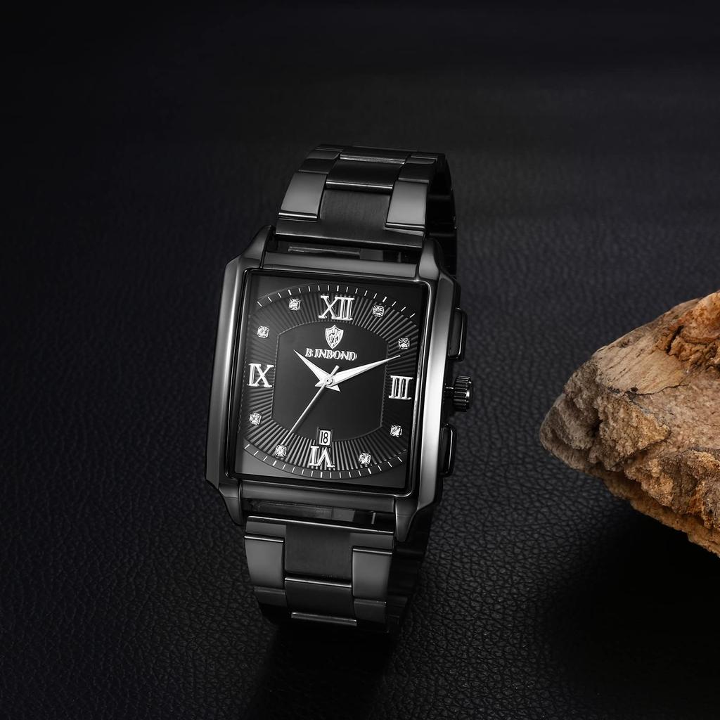 Watch Seiko Copy Square Rectangular Dial Upgrade Waterproof Quartz Watch Stainless Steel Adjustable Business Daily Black Men's Watch