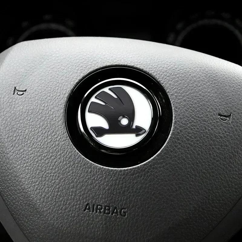 Для SKODA 1 шт. 46 мм Наклейки на эмблему рулевого колеса для интерьера автомобиля Kodiaq Yeti Rapid Spaceback Fabia 1 2 Karoq Octavia A5 RS Superb