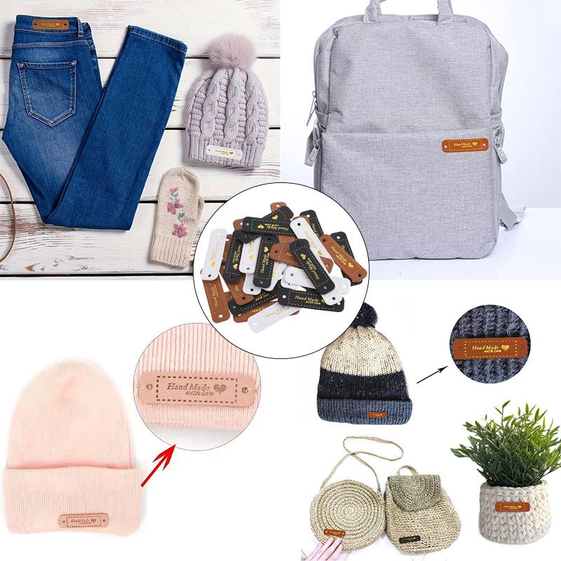 10 ШТ./УПАК. Кожаная этикетка с горячим тиснением, бирки для классификации одежды, подарочная упаковка, тканые изделия