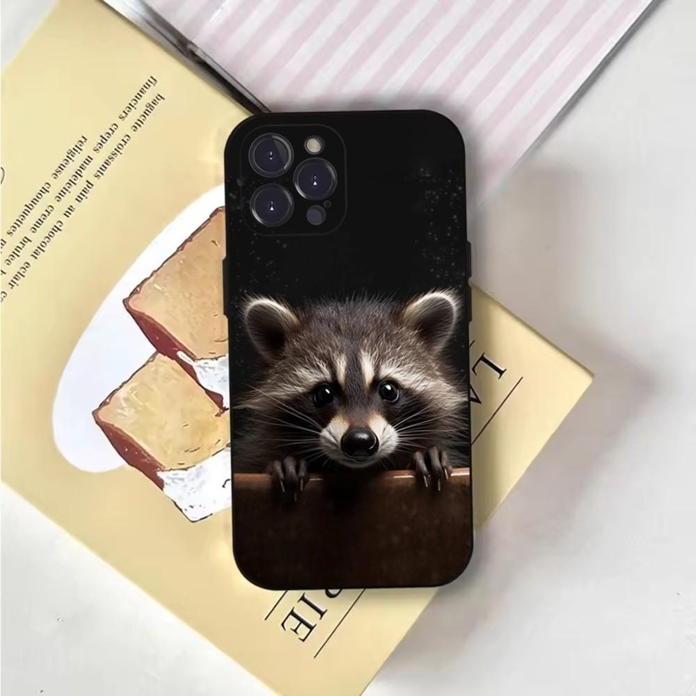 Милый чехол для телефона с енотами из холста Для iPhone 16,15,14,13,12,11,Pro,X,XS,Max,XR,Plus,Mini Мягкий черный чехол