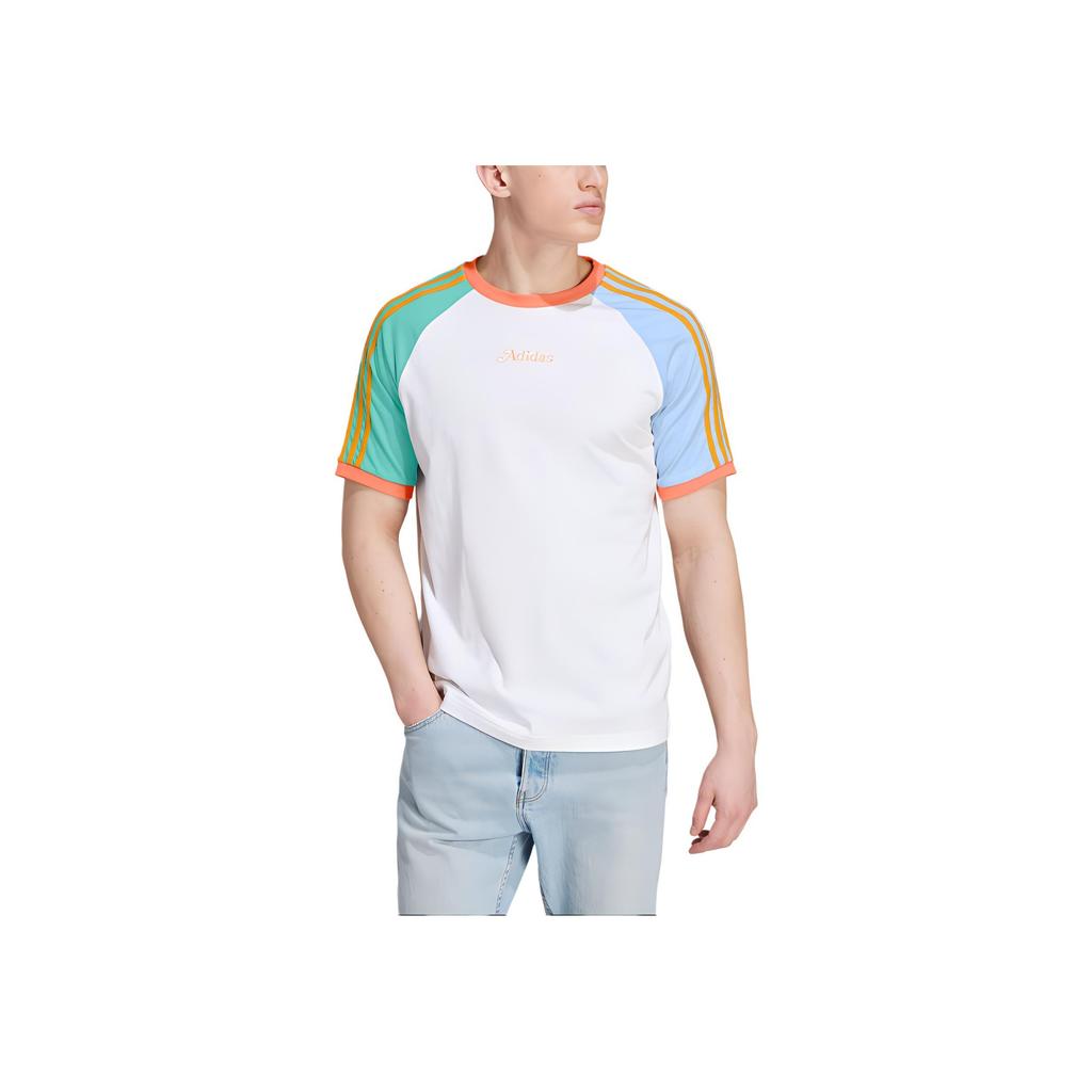 adidas Футболка Originals Trefoil Enjoy Raglan, спортивная, с коротким рукавом, в полоску, мужская, белая IT8190