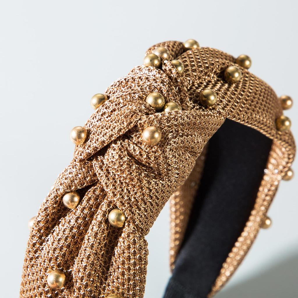 Women Hair Band Pearl Velvet Bow Wide Edge Headband Mesh Headwear