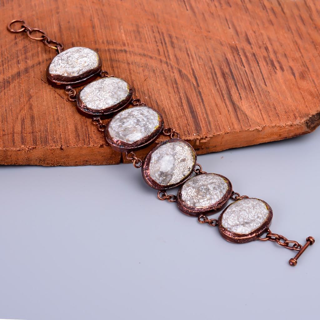 Fossil Coral Stone Electroformed Statement Unique New Bracelet Jewelry Copper V-76