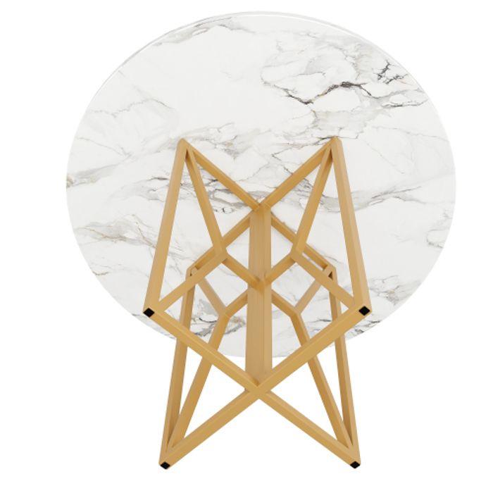 Table de salle à manger ronde - MUVOE - 80x80 cm - MDF marbré - Pieds dorés - 4 places