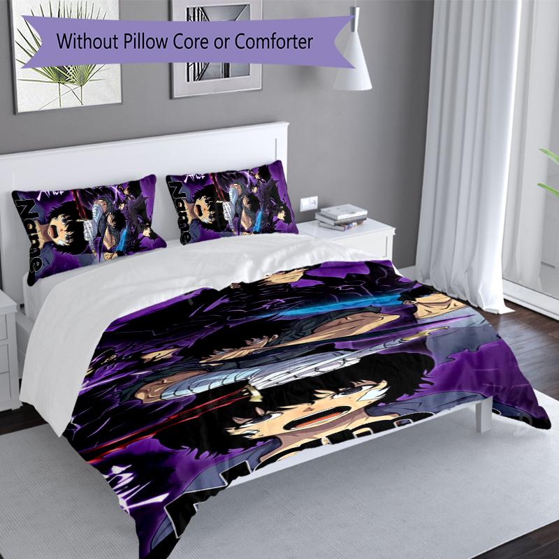 3pcs Custom Name Solo Leveling Bedding Set,Includes 1 Duvet Cover and 2 Pillowcases,All-season Bedroom Decor