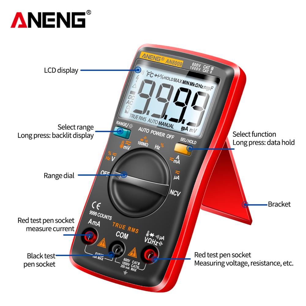 Multifunctional Mini Digital Multimeter ANENG AN8009 True RMS Transistor Tester Auto-Range Automotive Capacitor High Precision Tester Temp Diode Tools