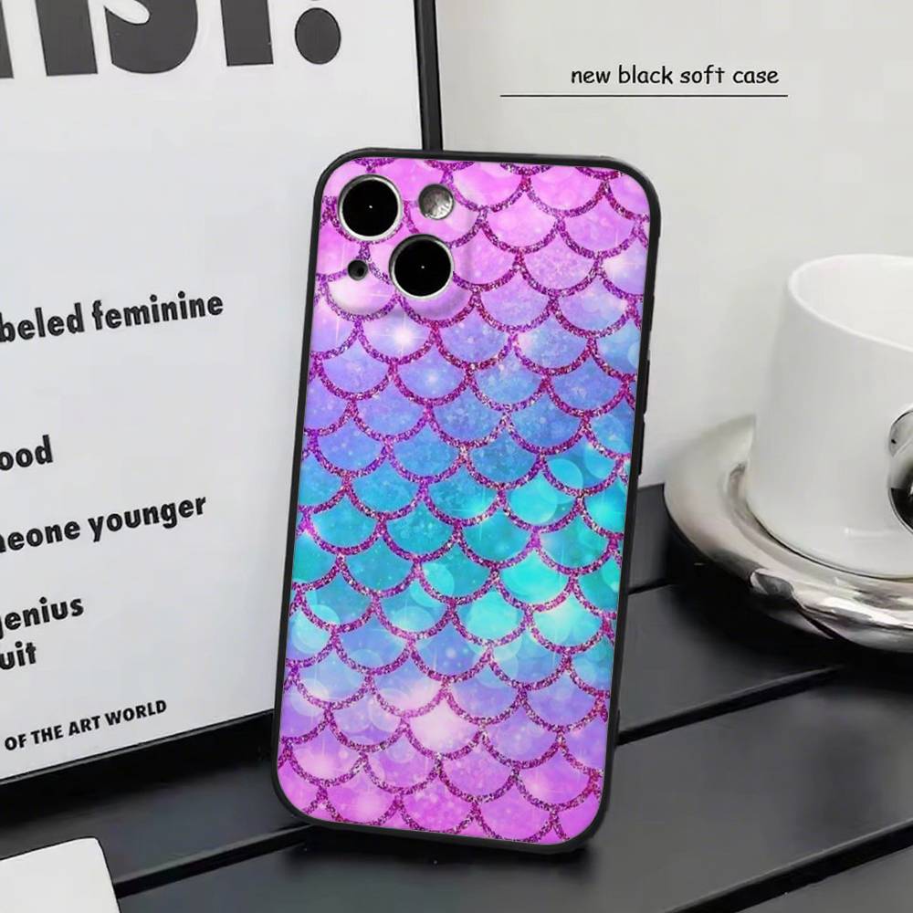 Чешуя русалки для iPhone 15 16 14 Plus 13 12 11 17 Pro Max 17 Air Черный Мягкий Чехол для Телефона