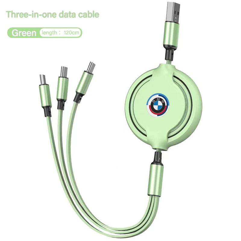 BBKH5 3 In 1 Retractable Data Cable USB Car Charger Head Auto Accessories For BMW 3 5 7 Series F30 i4 X3 F10 E90 F20 E46 E87 E70 X3  E