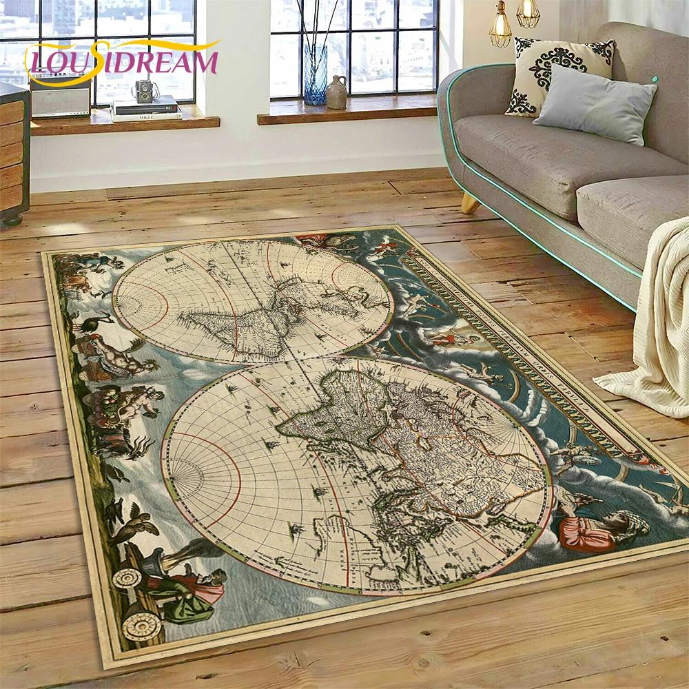 3D Древняя морская карта мира, компас, ковер, коврик для спальни, гостиной, дивана, украшение, детский игровой большой декоративный напольный коврик