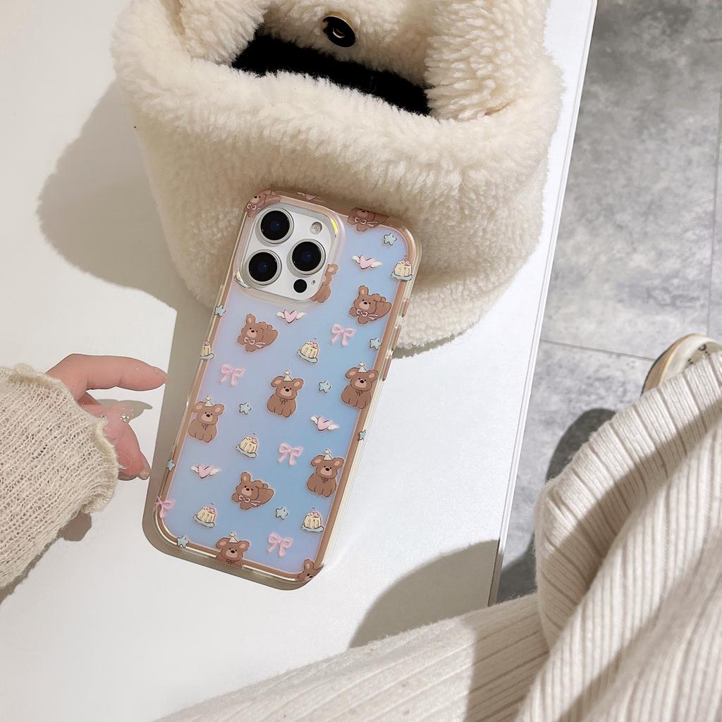 For iPhone 16 Pro Max Case IMD Laser Bear Design TPU Shockproof Phone Cover
