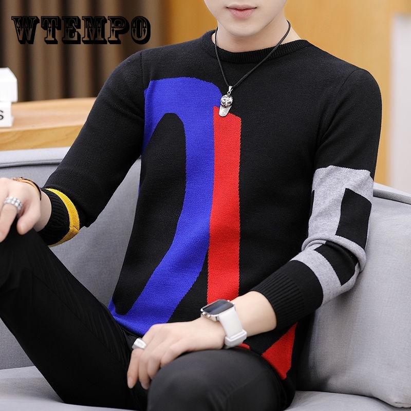 WTEMPO Свитер мужские пуловеры Slim Fit джемперы трикотаж теплая осенняя повседневная одежда мужской