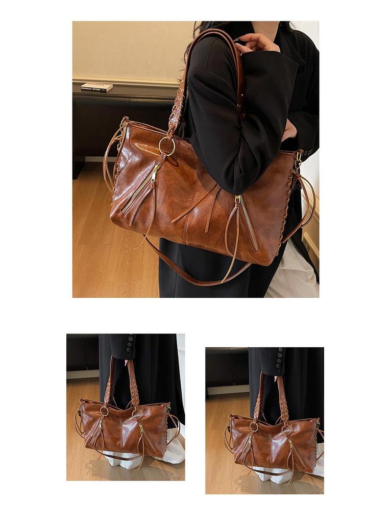 Women's Retro Large-Capacity Shoulder Tote - European & American Style Versatile Handbag with Drawstring