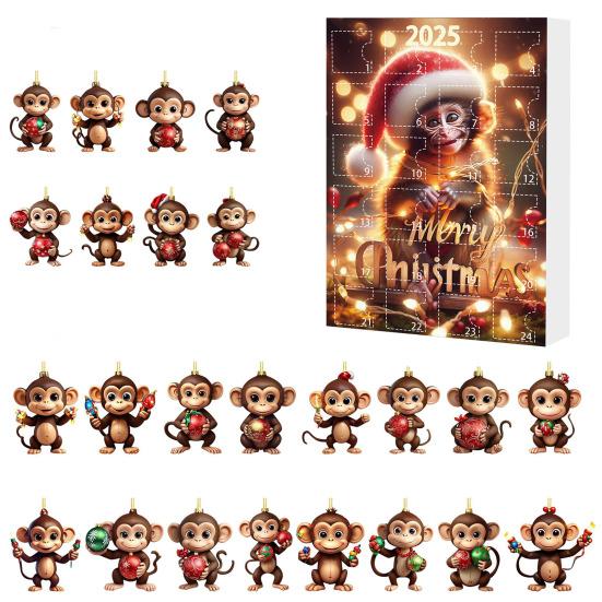 Обезьяна Адвент-календарь 2025 2D Акриловая Обезьяна Подвесное Украшение для Рождественской Елки 24 Дня