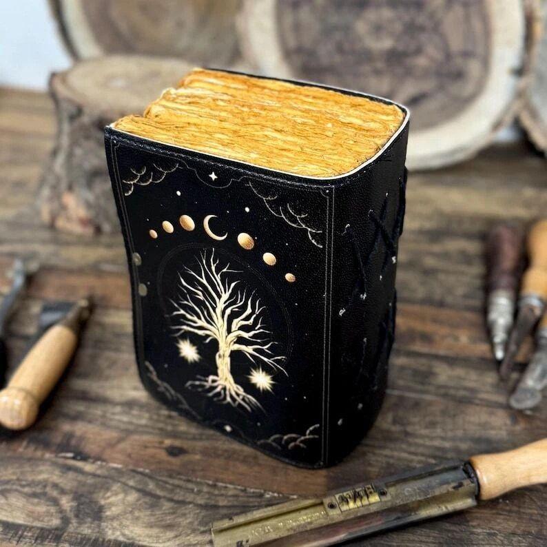 Большой кожаный журнал Древо жизни Журнал Гримуар Пустой блокнот для заклинаний таро