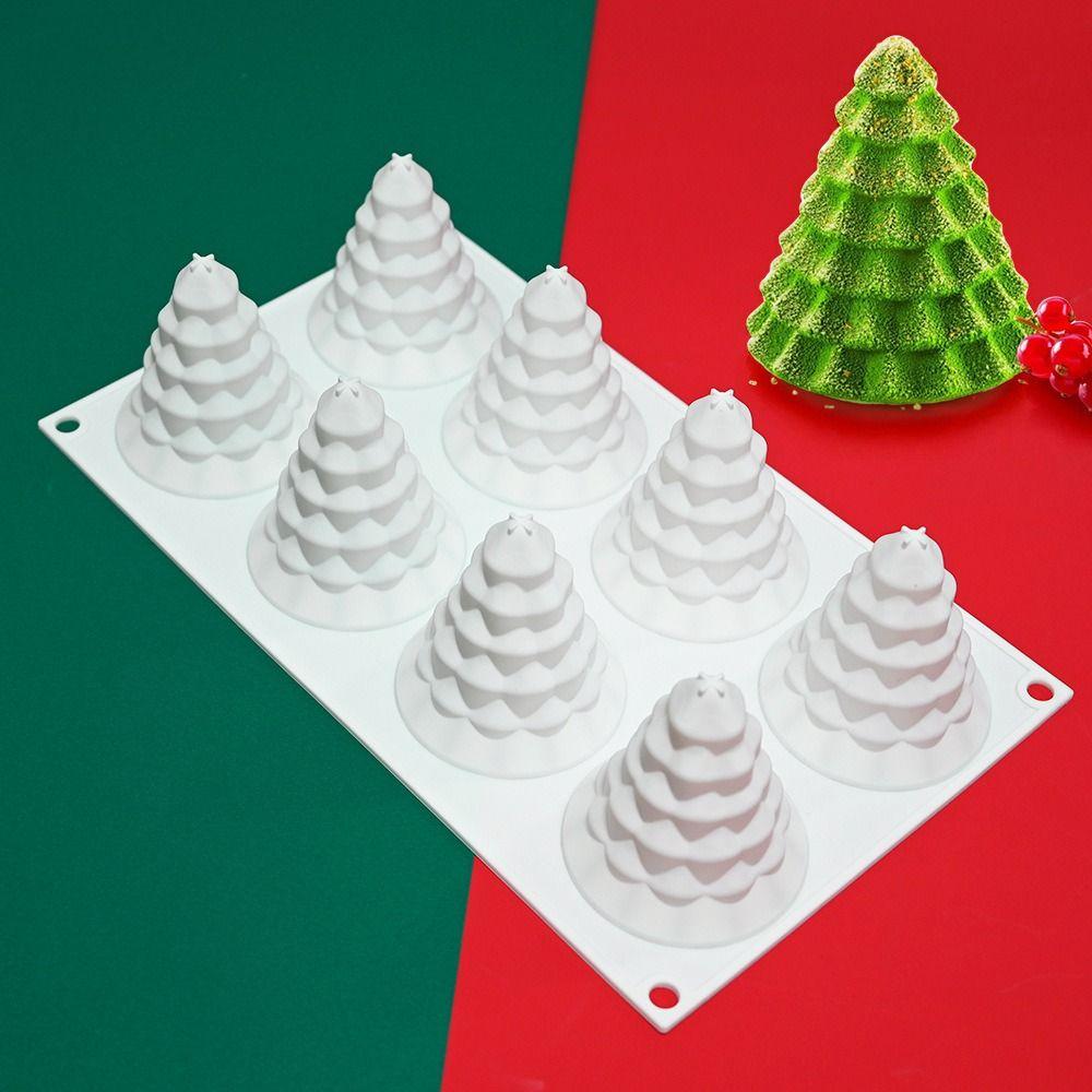 Hot 8 Holes Christmas Tree Cake Baking Tool 3D Stack DIY Christmas Tree Silicone Mold Ice Tray Baking Tool Festival Party