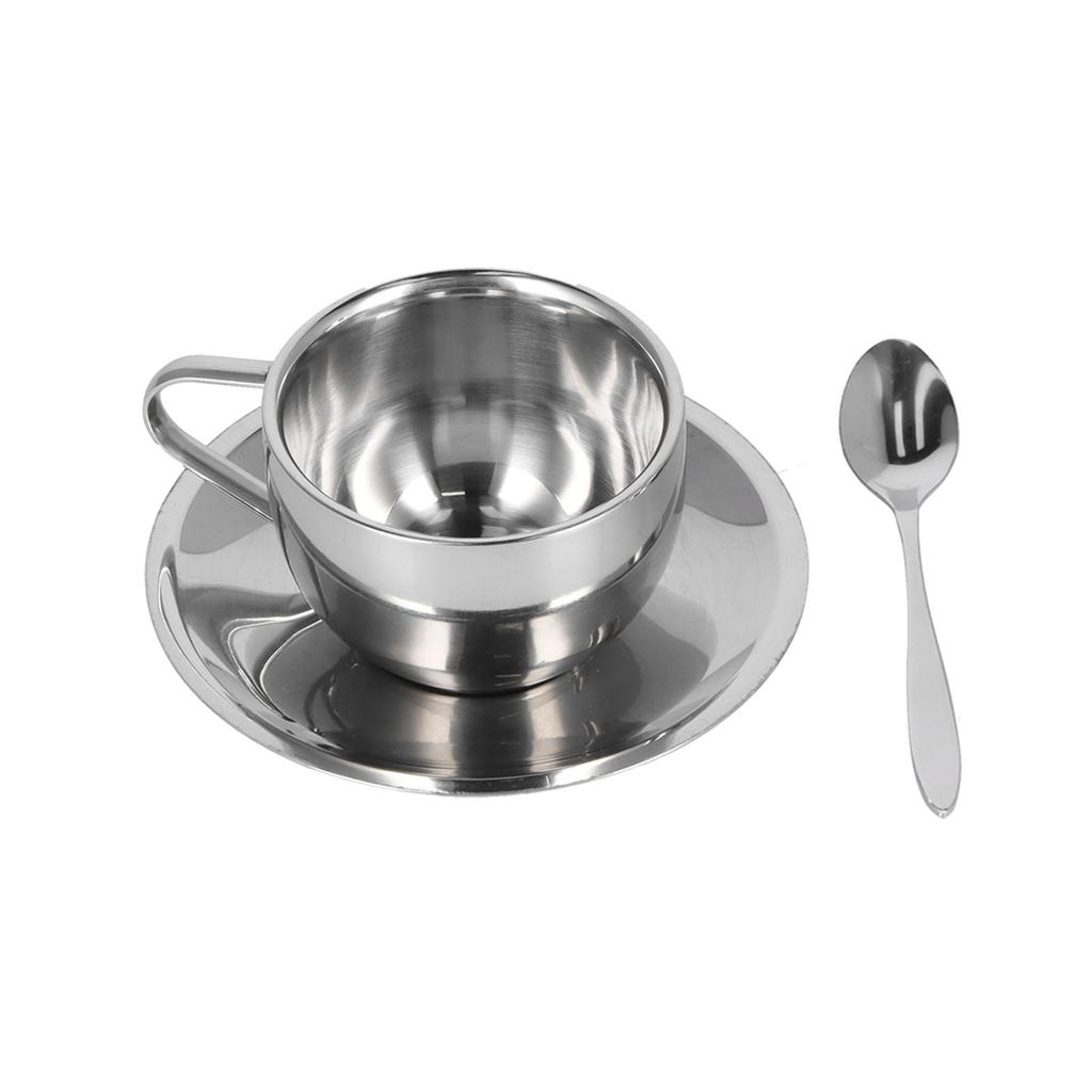 3PCS/Set Insulated Coffee Cup Set Stainless Steel Double Walled Mugs Milk Tea Cup with Saucer Spoon