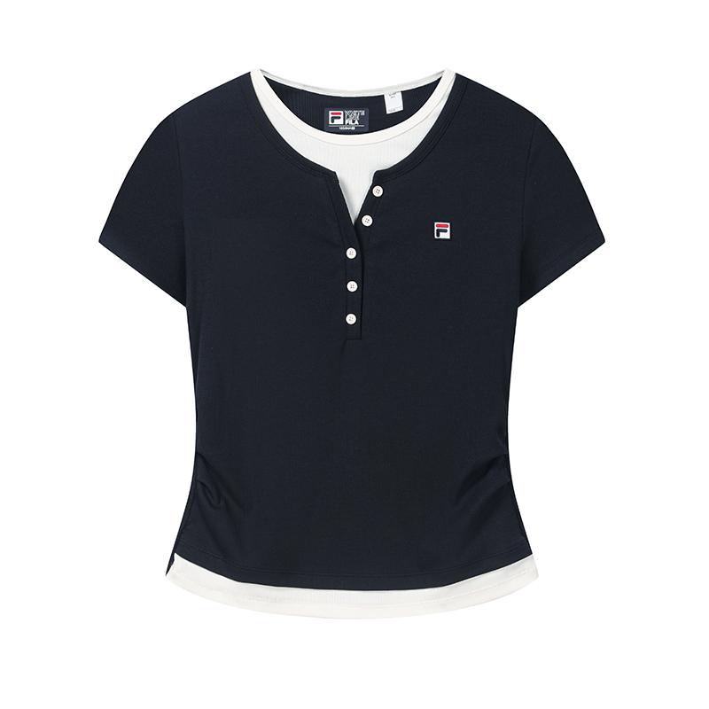 Fila Модная футболка с цветовыми блоками, быстросохнущая, женская, топ, цвет Легендарно-синий F11W638114FNV