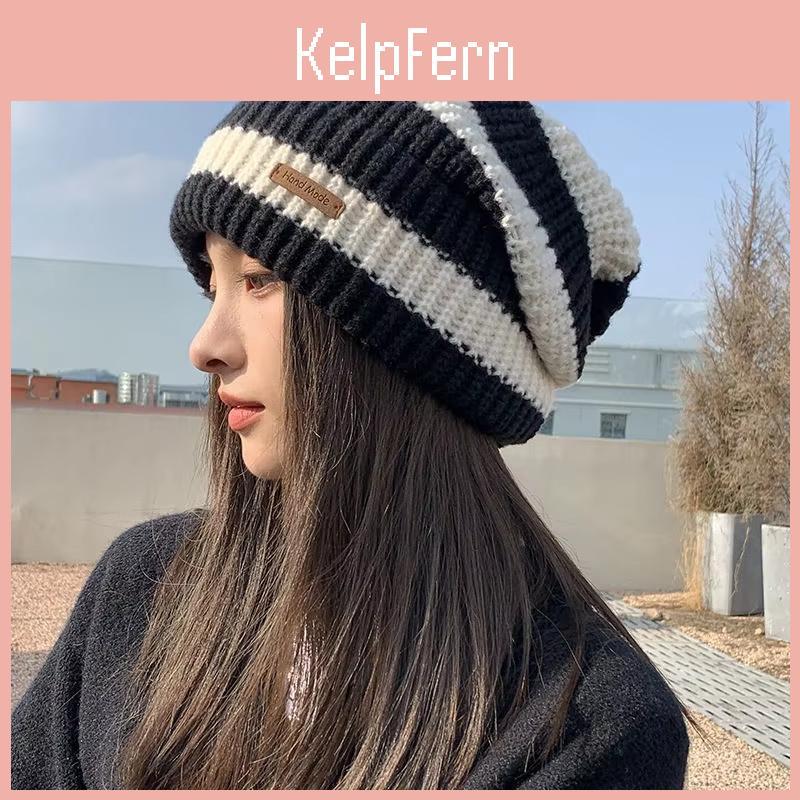 For Striped Cap Korean Beanie Women Winter Ear Protection Skullies Cap Fashion Warm Thicken Woolen Knitted Hats