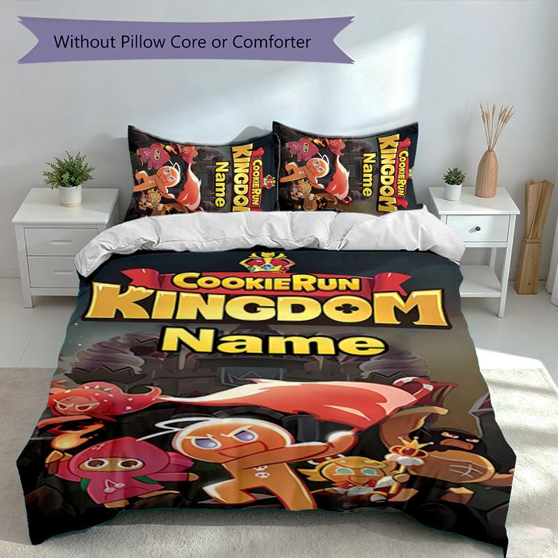 3pcs Custom Name Cookie Run Kingdom Set,Includes 1 Duvet Cover and 2 Pillowcases,All-season Bedroom Decor