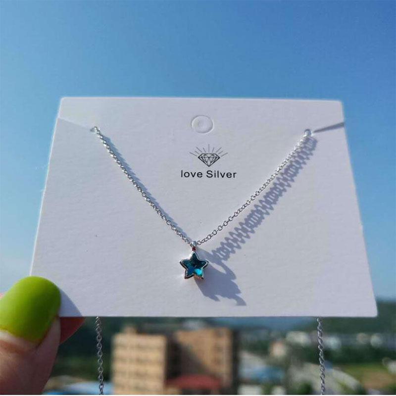 ANENJERY Простое милое ожерелье-цепочка с синим кристаллом и маленькой звездочкой для женщин, ювелирные изделия, подарки S-N246