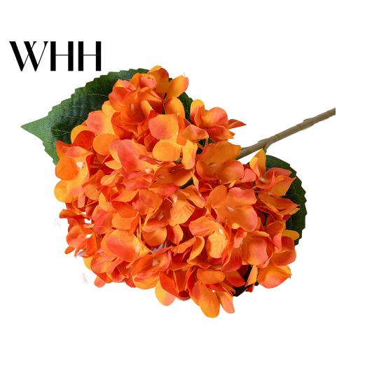 Artificial Hydrangea with Green Leaves Stem Realistic Fake Flower Wedding Decorative Flowers Home Office Table Centerpiece Faux Floral Branch