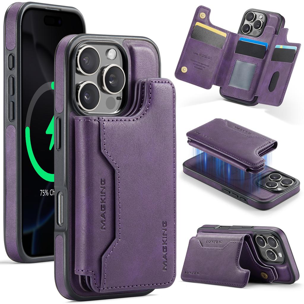 MAGKING K3 Series For iPhone 16 Pro Case Compatible with MagSafe Wallet PC+TPU+PU Phone Cover