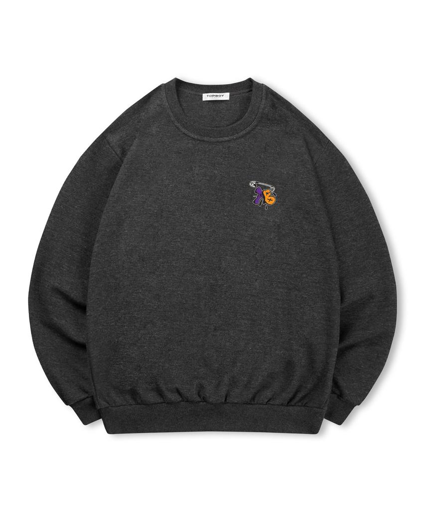 TOPBOY [Non-Fleece Or Fleece] Pin Logo Print Sweatshirt (Type A)