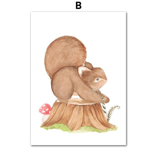 Медведь Кролик Цветок Гриб Лесная Детская Бохо Wall Art Холст Картины Плакаты и Отпечатки Настенные Панно Декор Детской Комнаты Без Рамки